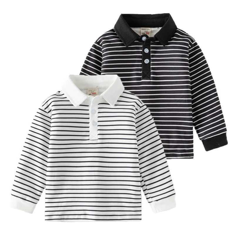 Childrens cotton T-shirt long sleeved polo shirt boys striped top baby boys sports polo shirt clothing for boys aged 2 to 6 W241223