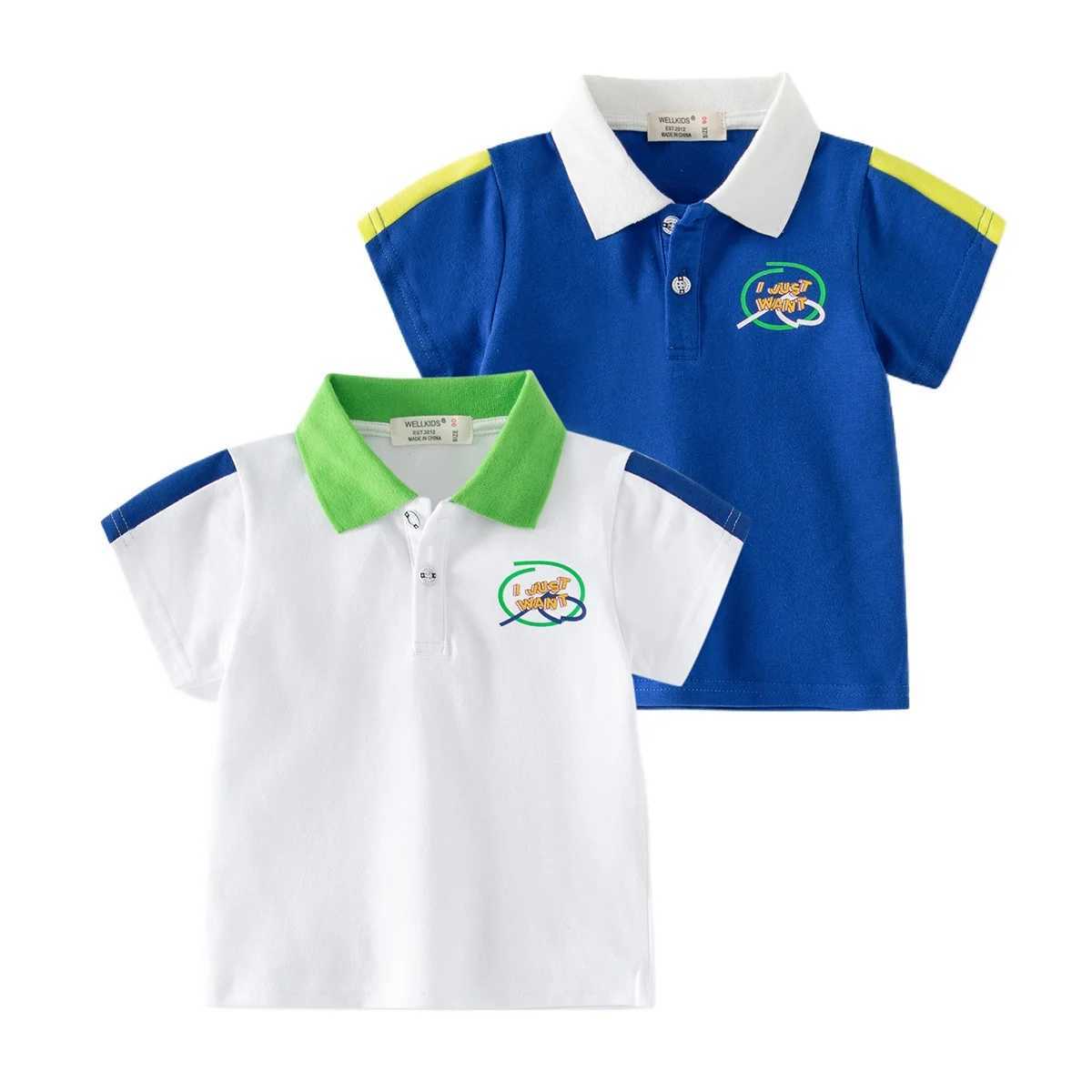 Summer boys short sleeved casual breathable cotton printed T-shirt childrens contrasting color polo shirt childrens first 3-8 years W241223