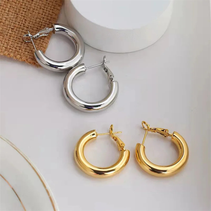 Somilia Golden Earrings for Women 925 Sterling Silver Hoop Earring Fashion Big Smooth Circle Vintage Wedding Party Jewelry 241224