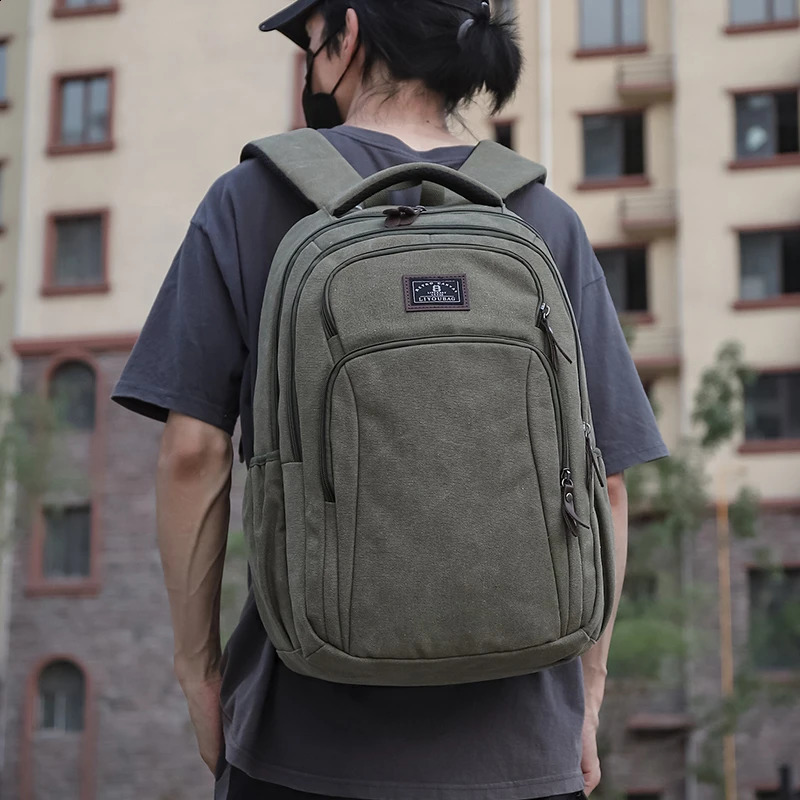 Canvas Backpack For Men Outdoor Camping Knapsack Male Youth Khaki Waterproof Travel Backpacks Daily Work Pack Army Green Gray 241224