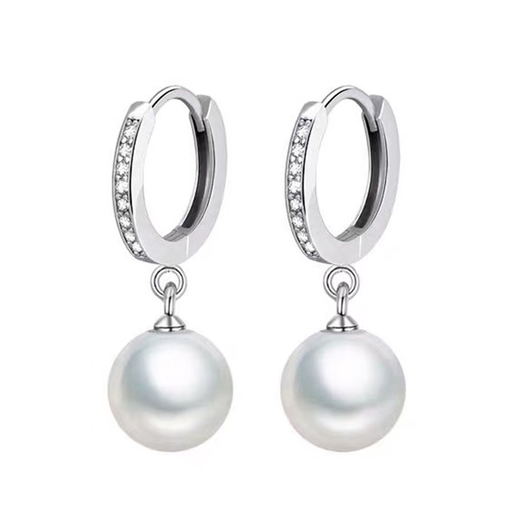 Elegant Zirconia Geometric Pearl Earrings for Women Stainless Steel 925 Silver Needle Dangle Earrings Ladies Party Birthday Gifts Drop Jewelry 2025 Ko