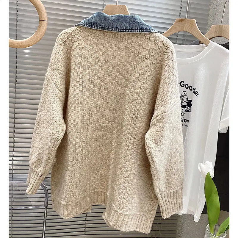 Autumn Winter Womens Splicing Denim Jacket Womens Long Sleeve Jeans Jacket Womens Loose Sweater Cardigan Jacket 241219