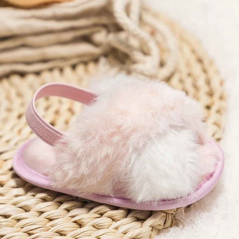 Baby Plush Sandals Faux Fur Slides for Baby Girls Open Toe Sandals born Non Slip Shoes Indoor Outdoor Infant Slippers First W 241223