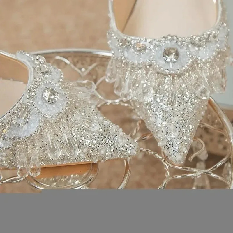 Wedding Banquet Pearl Rhinestone High Heels Womens Shoes Zapatos De Mujer Thin Foot Bow Mary Jane Shoes Pump 241223