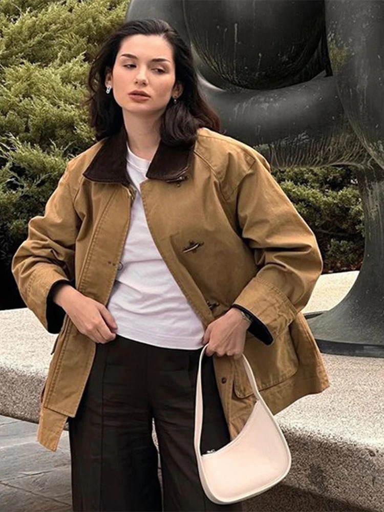 Casual Panelled Jacket Women Fashion Lapel Full Sleeve Single Breasted Female Jackets Autumn Street Commute Loose Lady Coat 241220