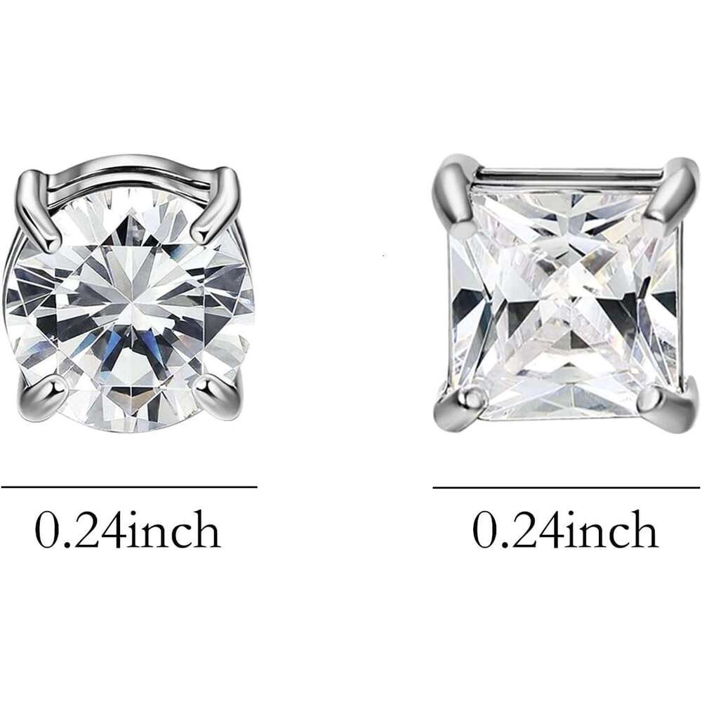 6 Pairs Stainless Steel Stud Clip on Non Piercing Unisex CZ Magnetic Dia Earrings for Women Men