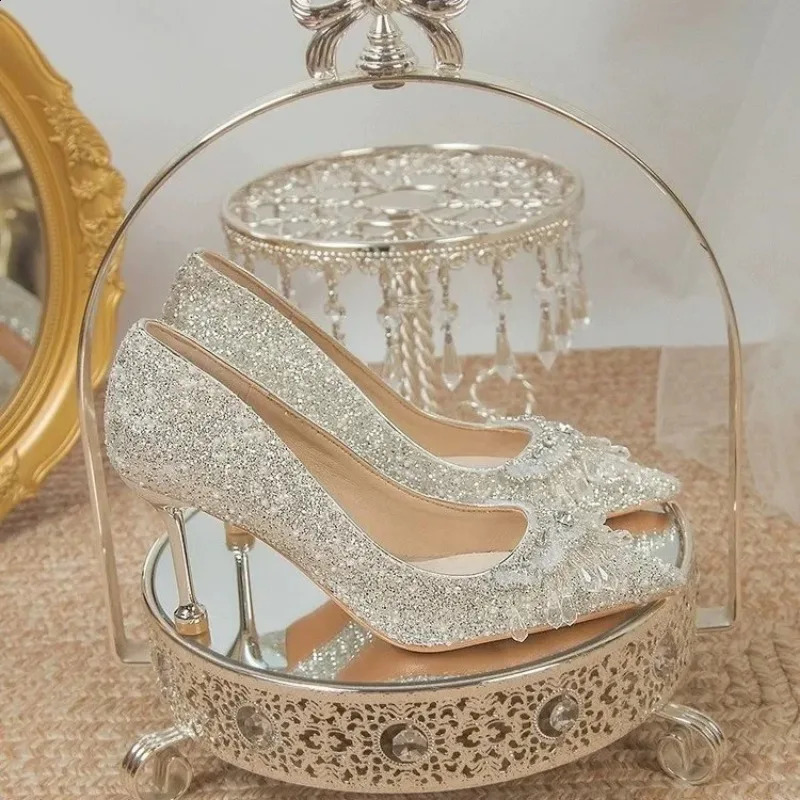 Wedding Banquet Pearl Rhinestone High Heels Womens Shoes Zapatos De Mujer Thin Foot Bow Mary Jane Shoes Pump 241223