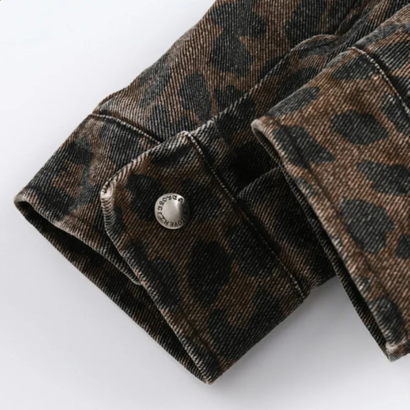 Jackets Women American Leopard Print Lapel Retro Loose Trendy Niche High Street Casual Denim Coats Couple Autumn 241223