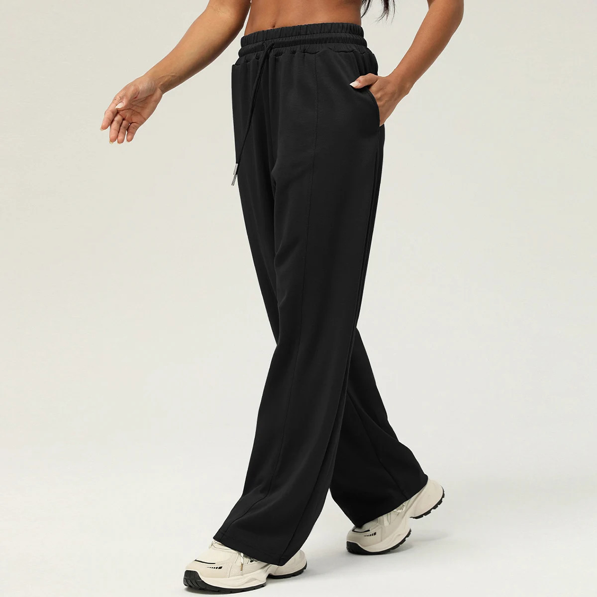 Womens Cozy Gym Sweatpants Baggy Wide Straight Leg Yoga Pants Running Workout Sports Joggers With Pocket Activewear