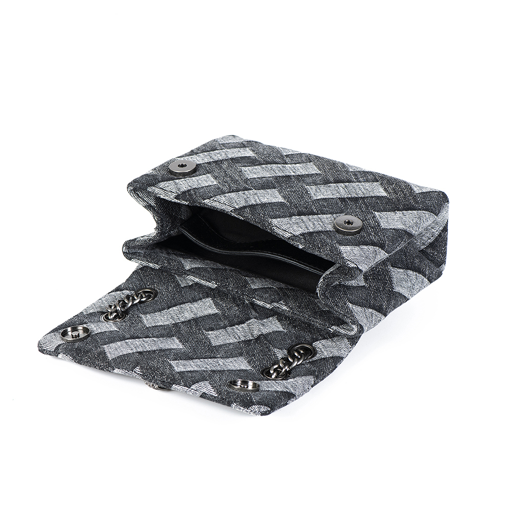 Black Denim Handbag Eagle Metal Metallic Chain Square Bag Jointing Purse