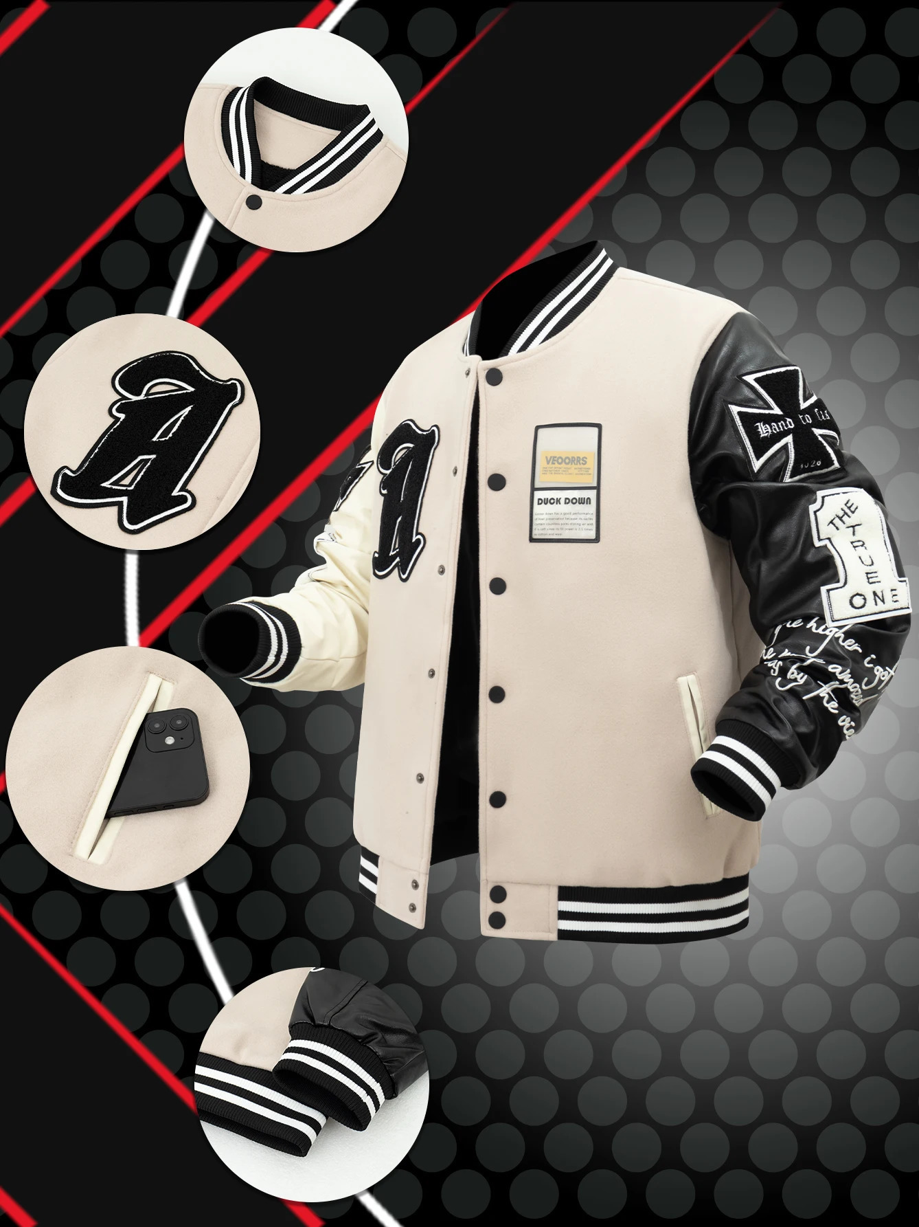 Mens Plush Inner Bomber Jackets Loose WoolLeather Varsity Baseball Coats Vintage Graphic y Jacket For Fall Winter 241224