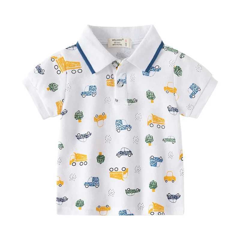Summer boys polo shirt short sleeved childrens shirt car wearing pattern 90-130cm childrens T-shirt soft boys clothing boys shirt W241223