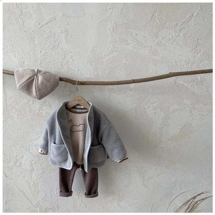 2025 Winter Baby Long Sleeve Plus Velvet Thick Coat Infant Girl Solid Casual Cardigan Jacket Toddler Boy Warm Fleece Tops 241223
