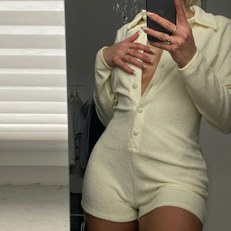 hirigin Button Up Solid Women Bodysuit For Sleepwear Sexy Short Sleeve Skinny Elastic Romper Active Playsuit One Piece Overalls 241224