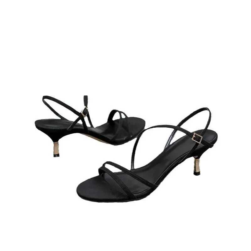 Womens Open Toe High Sandals with One-Row hot Strap - Sexy Summer Style, Rubber Outsole, Fine Heel
