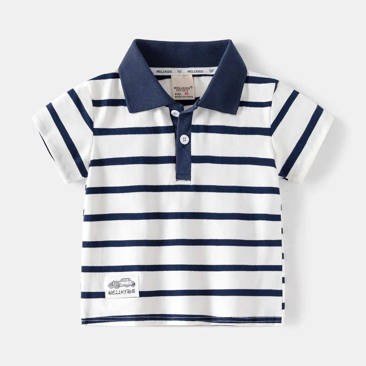 Mens polo shirt short sleeved striped childrens summer top wearing childrens T-shirt soft boy shirt clothing 4-6Y W241223