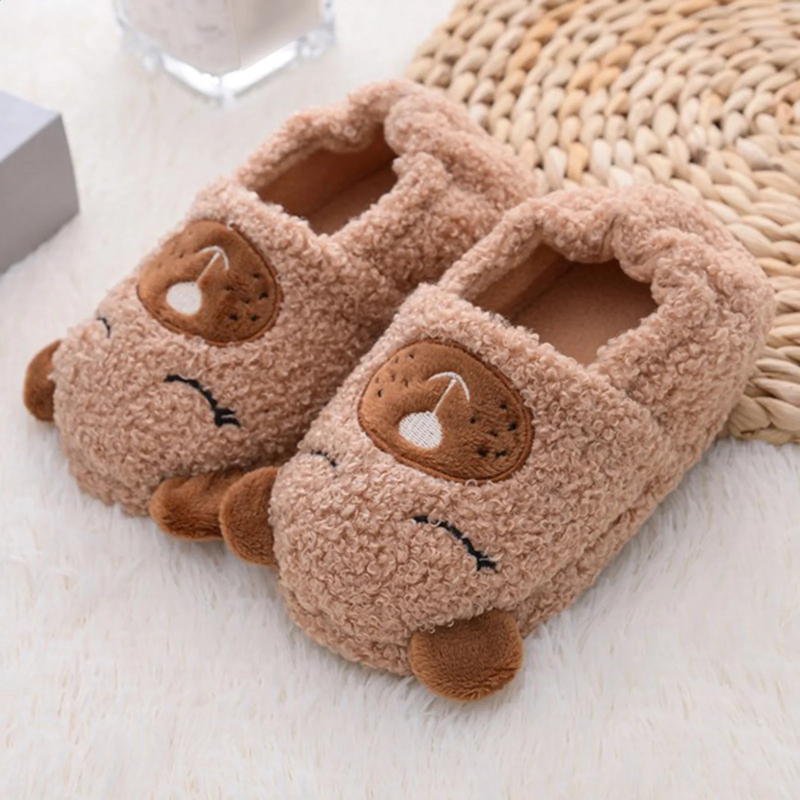 Winter Unicorn Slippers Kids Toddler Flip Flops Baby Boy Girl Fur Slides Cotton Indoor Shoes Warm Fluffy House Children Slippers 241223