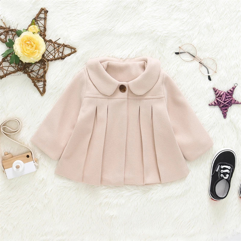 Baby Girls Woolen Jacket Coat Kids Winter Outerwear Clothes Children Spring Autumn Mid-length Windbreaker 241223