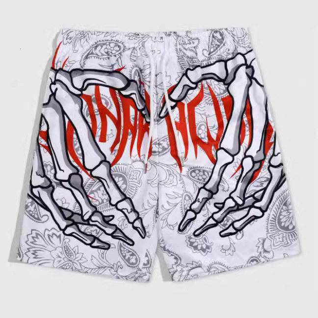 Summer Mens Digital Printed Shorts Loose Straight Tube Sand Fashionable loose pink sports pants