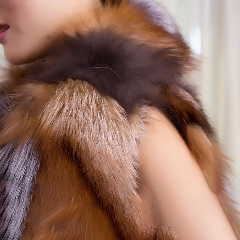 Women Real Fox Long Vest Fashion Ladies Winter Sleeveless Belt Design Thick Clothes Large Size Raccoon Fur Leather Jacketrea