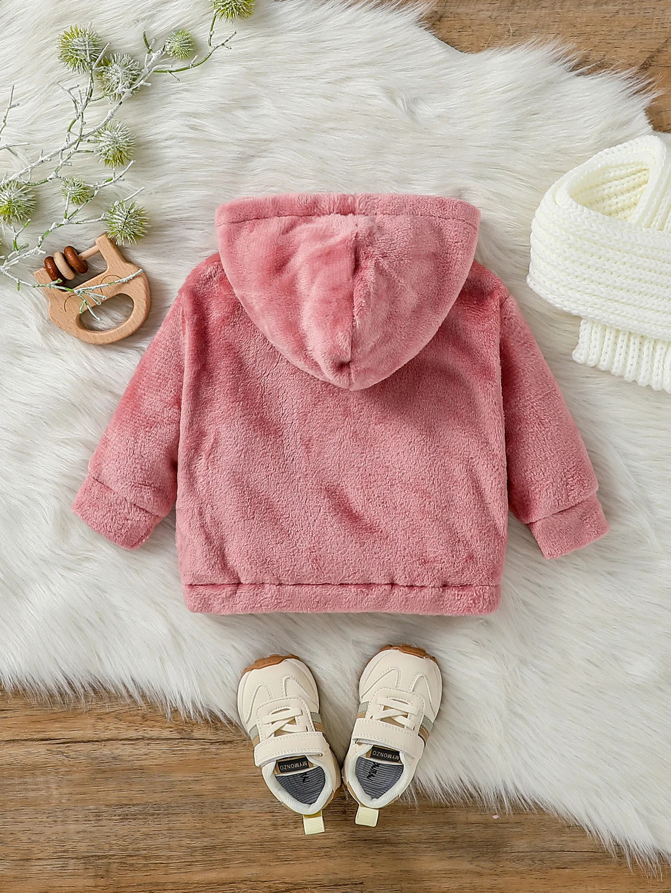 Baby Girl Warm Long Sleeved Hoodie Cute Pink Jacket Plush Winter Clothes for 1-3 Years Children 241223