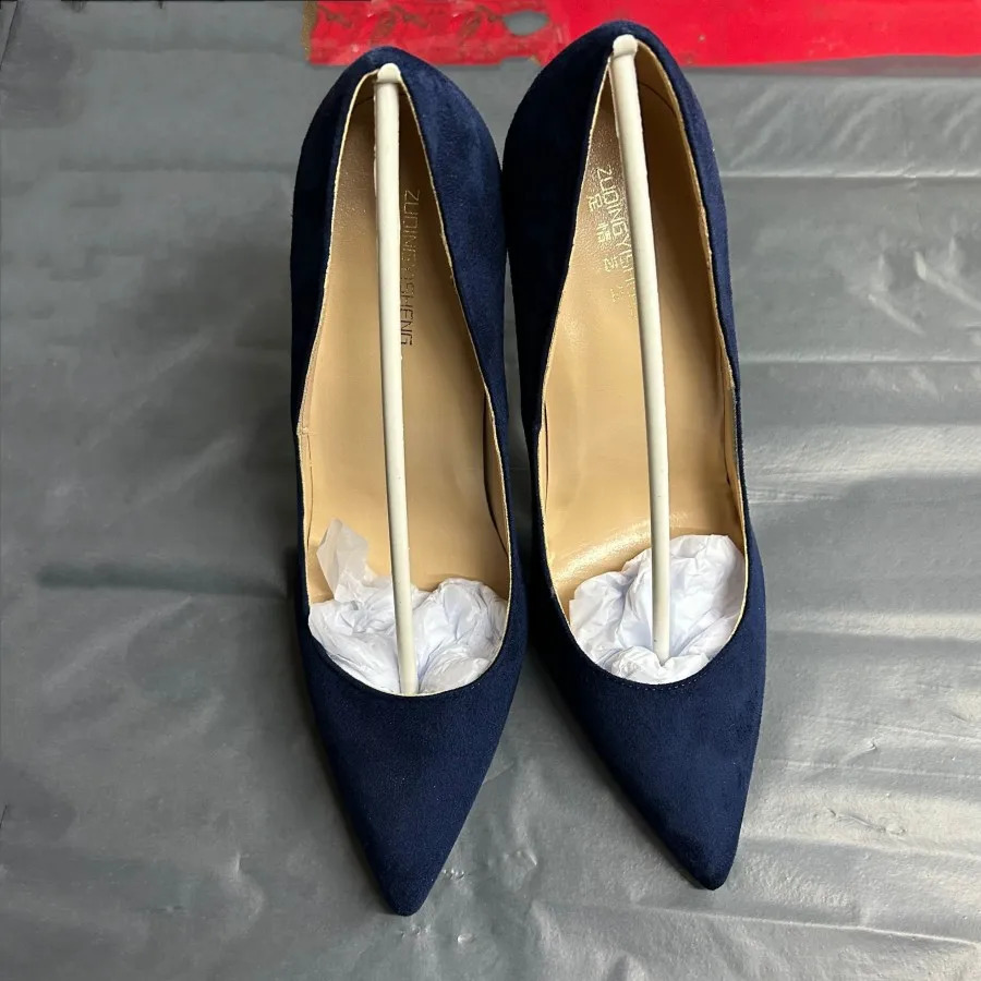 Navy Blue Womens Synthetic Suede High Heels with Lace Slip on OL Womens Stiletto Pump 8 10 12cm Fashion Wedding Shoes 241223