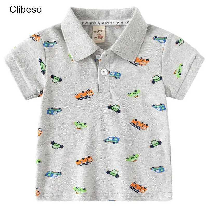 Clibeso 2024 New Childrens Summer Boys Polo Shirt Loose Short Sleeve Zipper Top Childrens Casual T-shirt Grey W241223