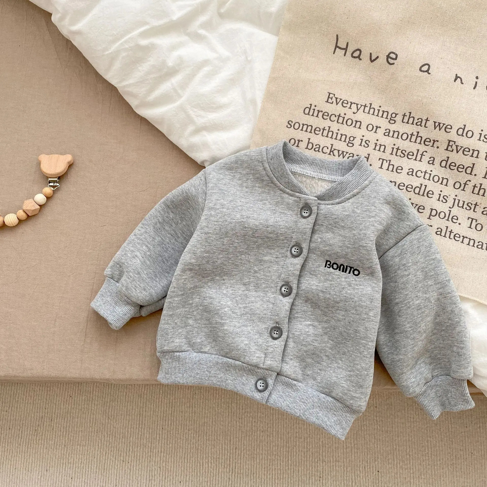 2025 Autumn Winter Baby Boy Warm Coat Infant Letter Embroidery Cotton Jacket Girls Casual Cardigan Sweatshirt Kids Clothes 241223