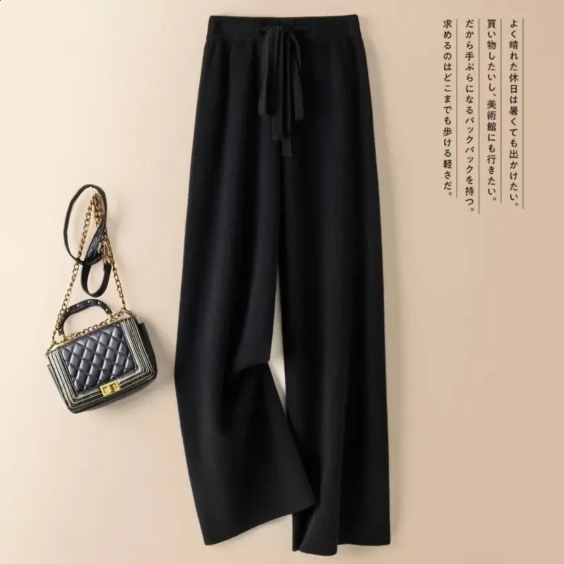 Winter Woolen Lace-up High Wiast Wide Leg Pants Snow Wear Warm Elegant Pantalones Loose Classic Spodnie Korea Basic Women 241220