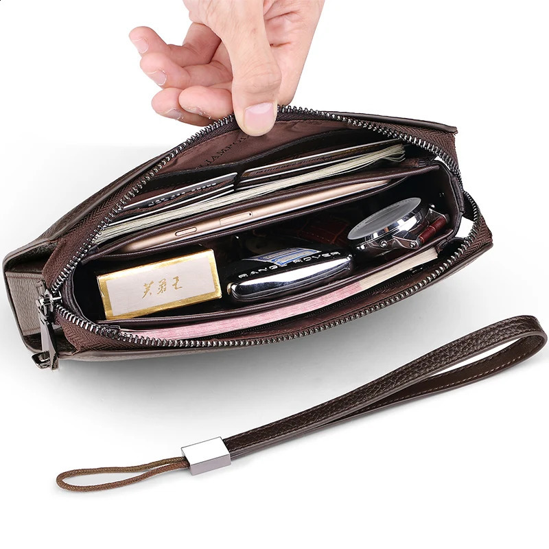 Mens leather handbag multifunctional and personalized wallet fashionable and large capacity phone bag 241224