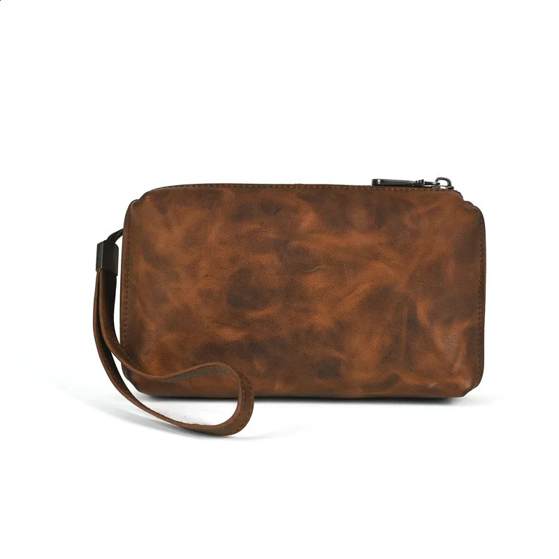 Vintage Mens Clutch Bags Genuine Leather Handbag Male Long Money Wallets Phone Pouch Man Clutch Soft Leather Coin Purse 241224