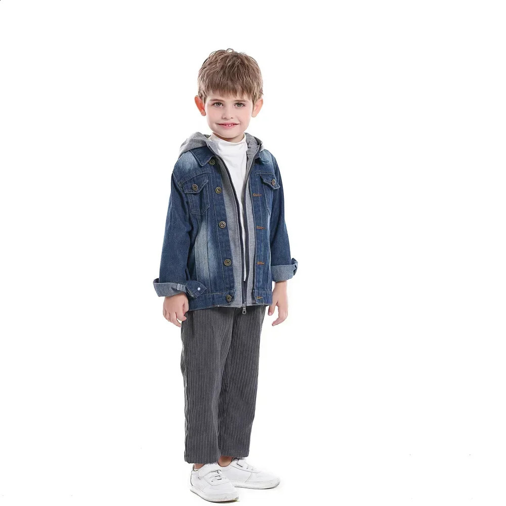 70-140cm Boys Hoodie Denim Jacket Loose Jeans Coat Kids Jaqueta Jeans Boys Coat Clothes for Autumn Winter 241223