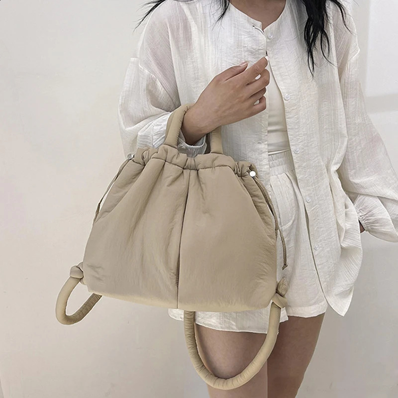 Fashion Small Puffer Tote Bag Nylon Down Cotton Drawstring Crossbody Bag Women Shoulder Bags Large Lady Handbags 241224