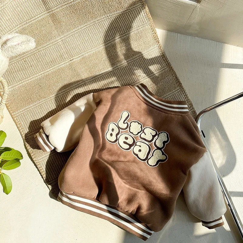 Childrens Jacket Spring and Autumn Boys and Girls Jacket Baseball Uniform Cute Little Bear Embroidery Casual Baby Clothing 241223