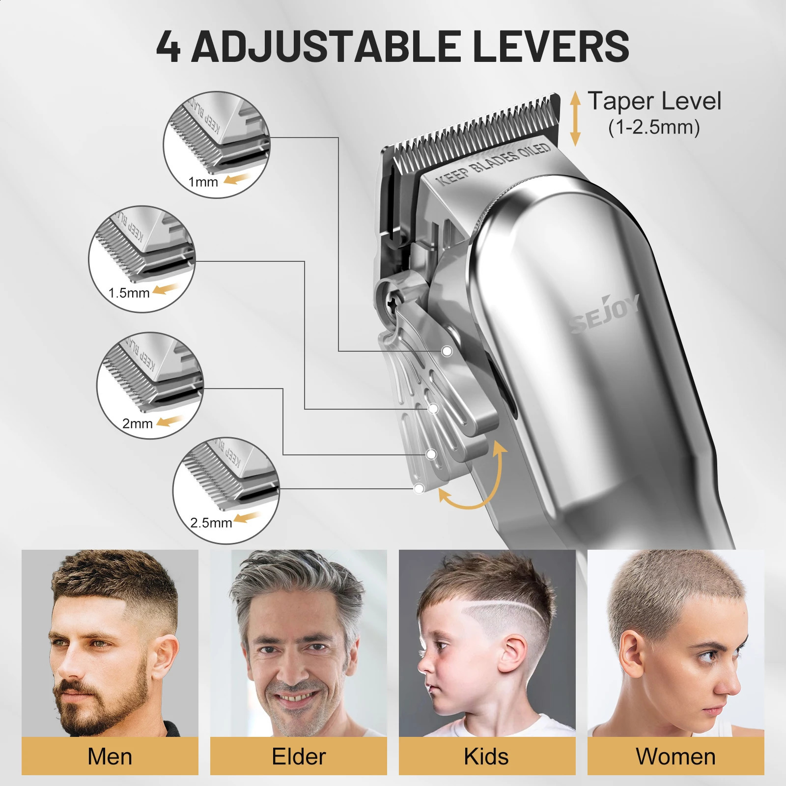 Sejoy Electric Hair Trimmer 5800RPM Professional Rechargeable Shaver Hair Cutting Machine for Men Hair Clipper Barber Shop 241224