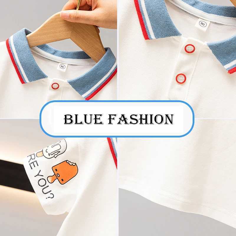 Summer Boys 2024 Casual Printed Button Zipper Short Sleeve T-shirt Polo Shirt Childrens Clothing 1-7Y W241223