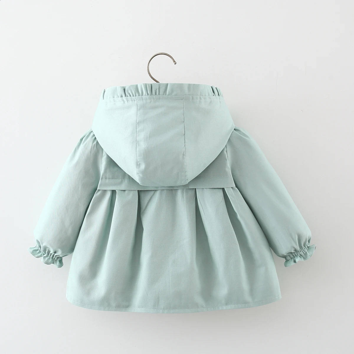 Spring and Autumn Girls Long sleeved Solid Color Hooded Windproof Coat Top Childrens Wear Jacket Mid length Korean Edition 241223
