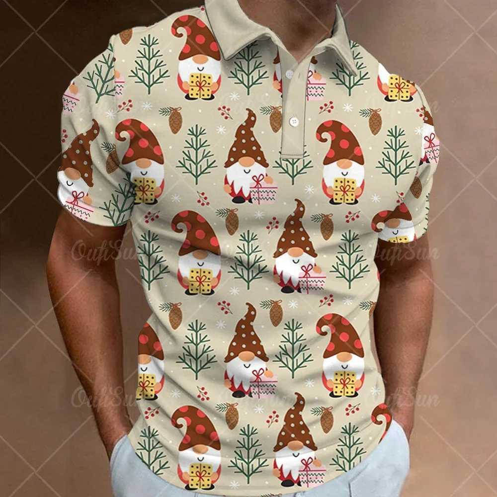 Simple mens polo T-shirt 3D Christmas print high-quality mens clothing loose oversized street shirt designer short sleeved shirt W241223