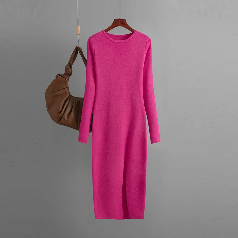 HLBCBG Elegant Winter Long Sleeve Pullover Midi Dress Thick Warm bodycon Party Dresses O Neck Knit Women Sweater 241218
