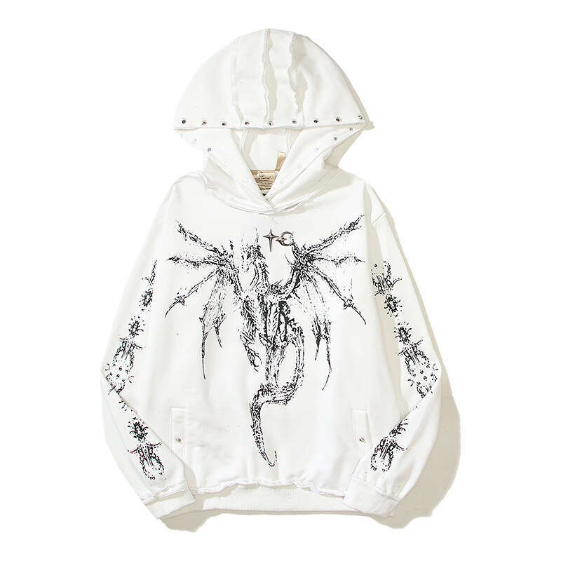 Cotton Jacket American High Street Gothic Religious Angel Cross Printed Kirin Arm Letter Hoodie Sweatshirt