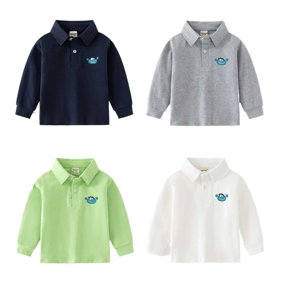 Spring and Autumn boys long sleeved casual cotton printed T-shirt childrens loose polo shirt 3-8 years old 4 colors W241223