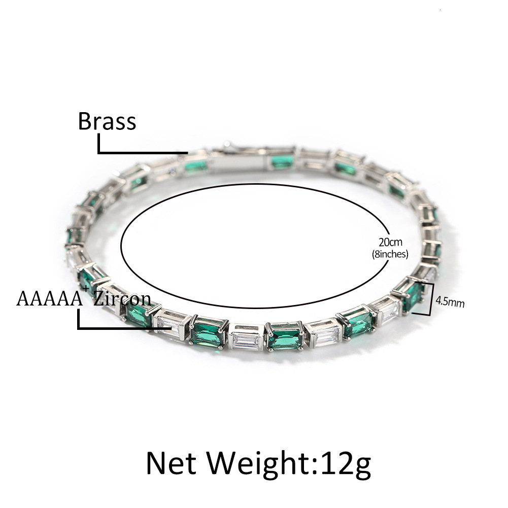 Hip Hop Iced Out Prong 5A Cubic Zircon Tennis Chain Bracelet Square Emerald Color Gemstone Bling Chains Trendy Bracelets Jewelry Accessories Bijoux Pu