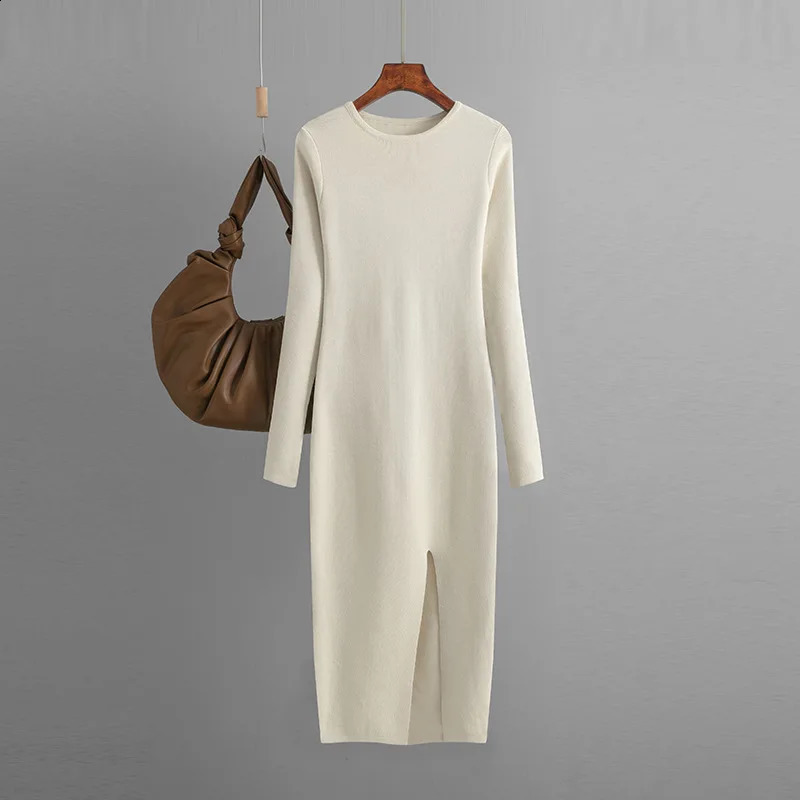 HLBCBG Elegant Winter Long Sleeve Pullover Midi Dress Thick Warm bodycon Party Dresses O Neck Knit Women Sweater 241218