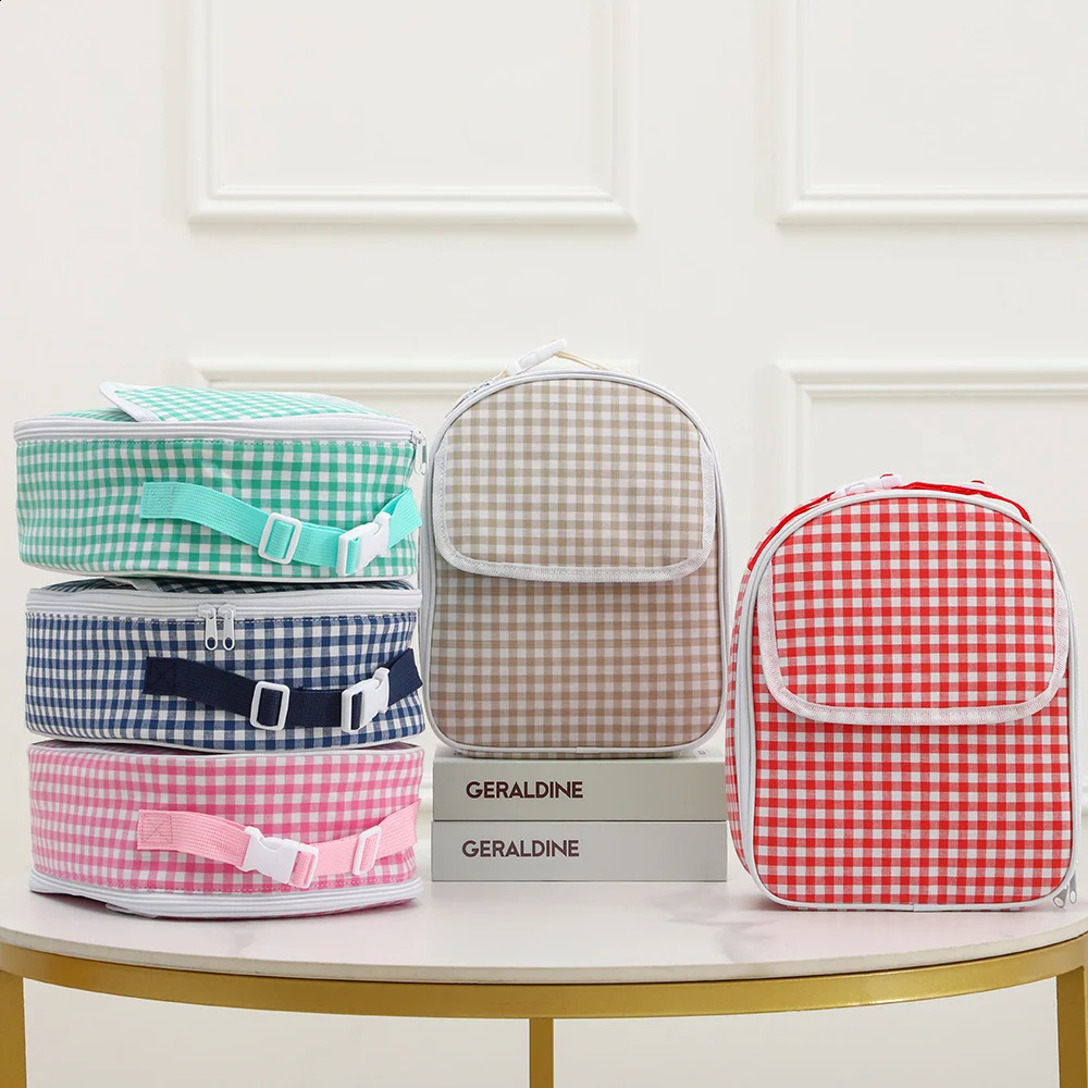 Plaid Lunch Bag For Kids With Portable Handle Insulated Lunch Box Cooler Tote Bag For Students School Picnic 241224