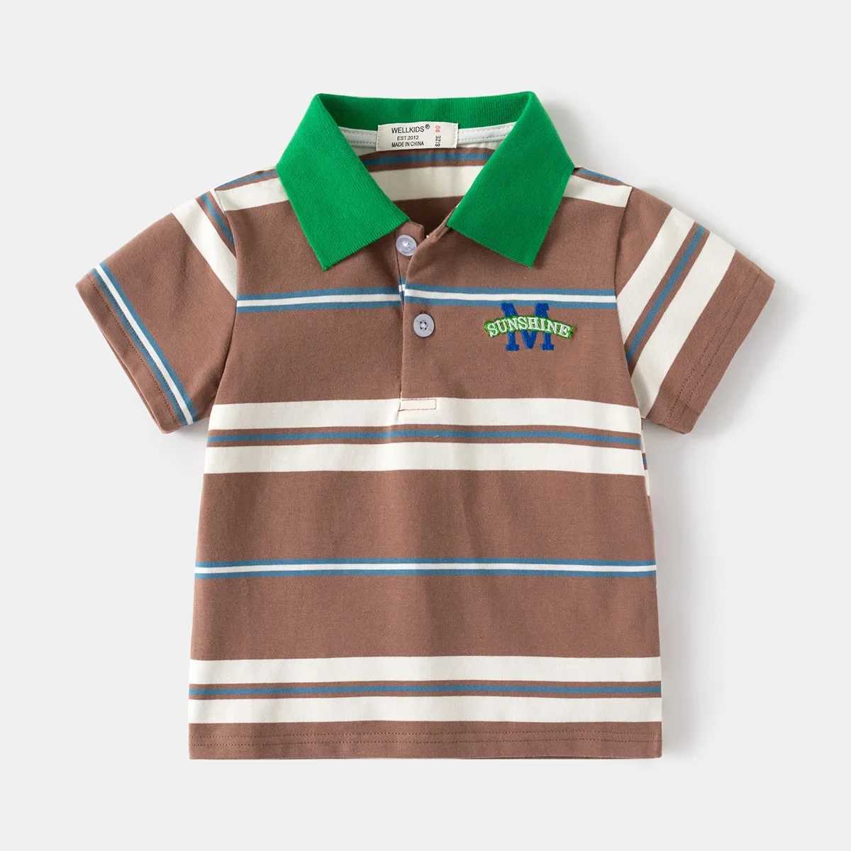Summer boys short sleeved casual cotton striped T-shirt childrens embroidered letter polo shirt available for the first 3-8 years W241223