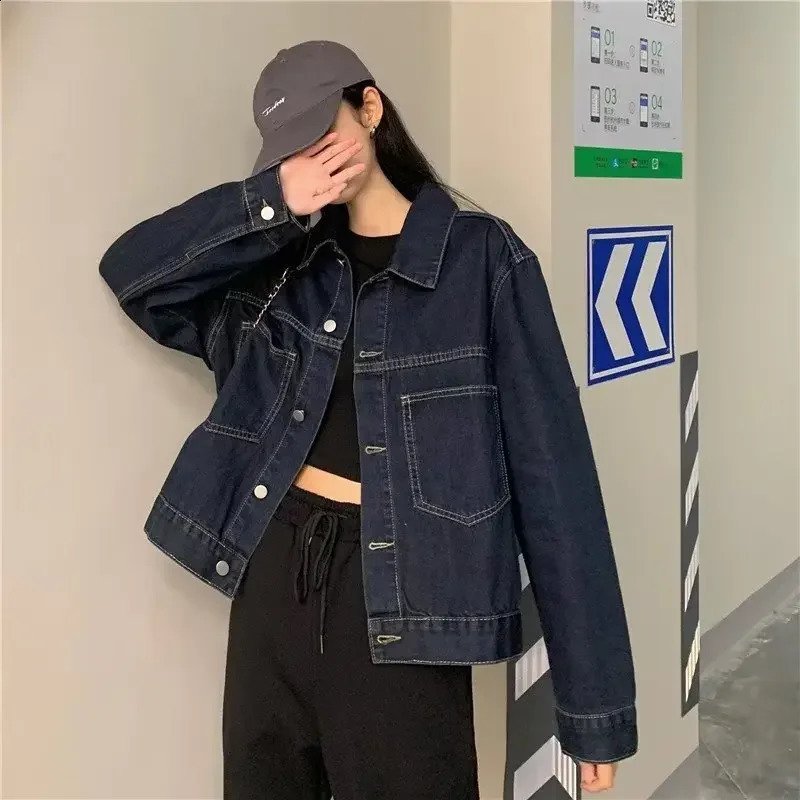 autumn plus size retro denim short jacket for women loose fit suitable for weight loss and elderly denim top 241219