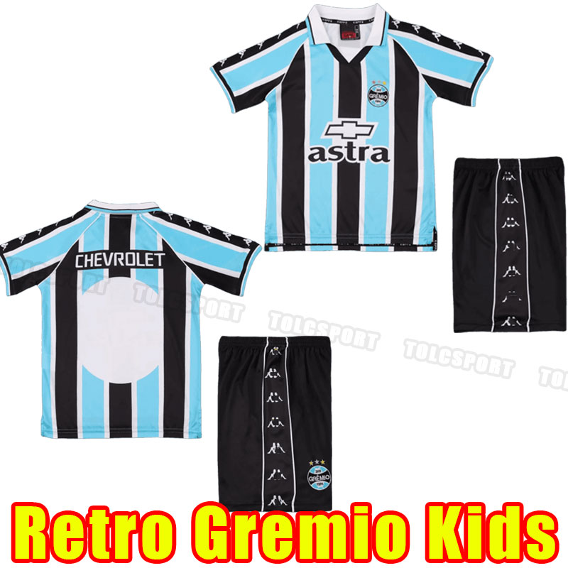 kids kits Gremio RONALDINHO Mens Retro Soccer Jerseys ZINHO NENE WARLEY Home Blue Black Football Shirts Camisetas de futebol Uniforms child 2000 00