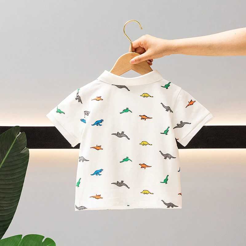 Summer Boys 2024 casual printed dinosaur button zipper short sleeved T-shirt polo shirt childrens clothing 1-7Y W241223