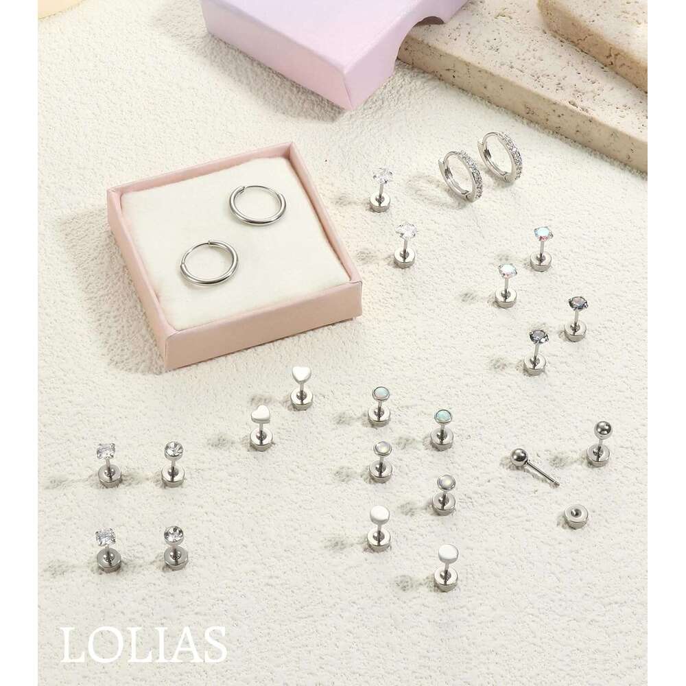 Hypoallergenic Surgical Sensitive Ears-20G Flat Back for Women Men-Small Stainless Steel Studs Hoop Cartilage Earring Opal Ball CZ Flatback Earrings
