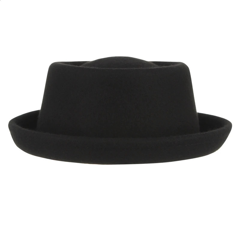 100% Wool Pork Pie Fedora Hat for Women Men Autumn Winter Felt Curved Brim Porkpie 241220